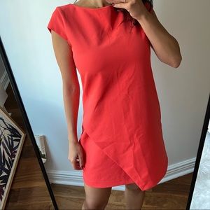 Bright coral dress with front detail and scoop back
